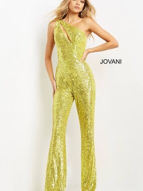 Jovani Yellow One-Shoulder Sequin Jumpsuit